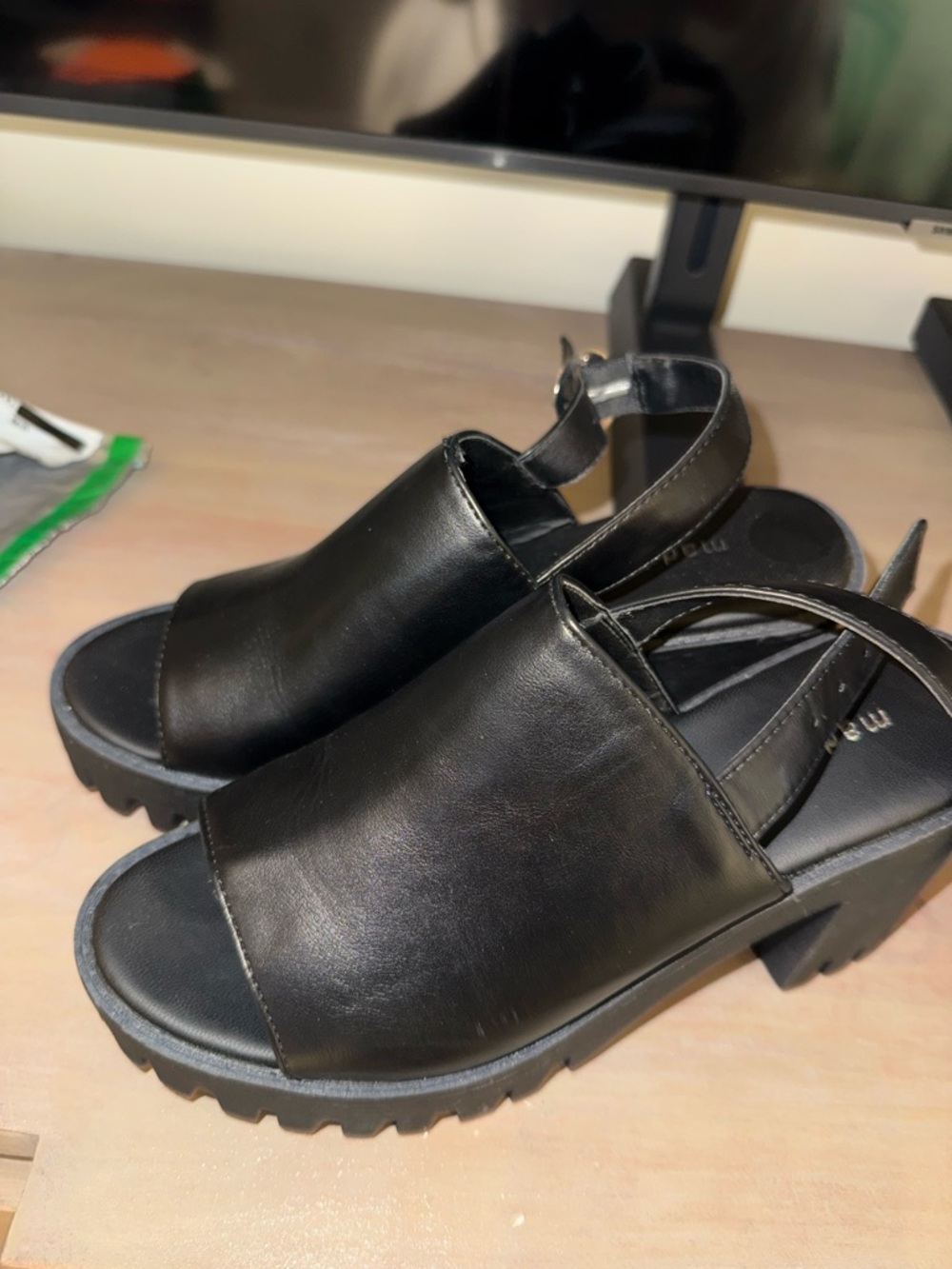 Madden Girl Black Women's Chunky Open-Toe Slingback Heels